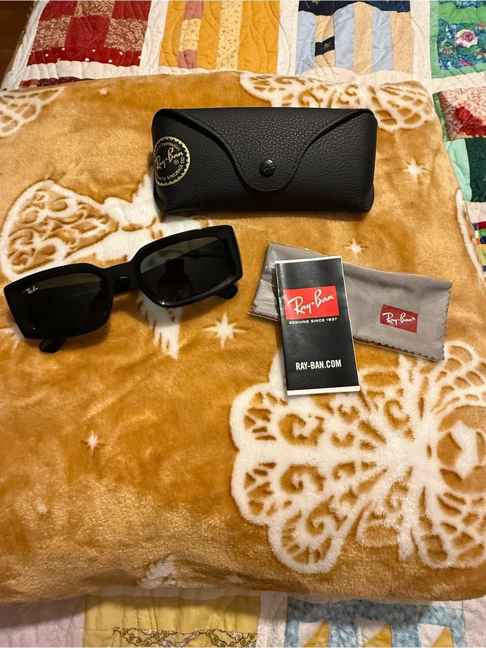 Ray-Ban Black Frame Sunglasses with Green Lenses